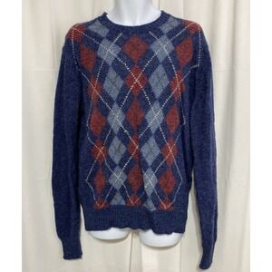 Savile Row Argyle Sweater Mens XL Blue Wool Shetland Made in England Good Hole